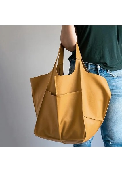 Stil1-Sarı Stil Yeni Varış Retro Kadın Düz Renk Büyük Kapasiteli Koltukaltı Çanta Moda Pu Deri Düğme Omuz Çantaları Kompozit Debriyaj (Yurt Dışından)