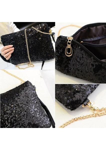 Siyah Stil Kadın Omuz Crossbody Çanta Glitter Pullu Çanta Lüks Köpüklü Akşam Zarf Debriyaj Çanta Parti Cüzdan Bayanlar Bez Çanta (Yurt Dışından) fırsatları