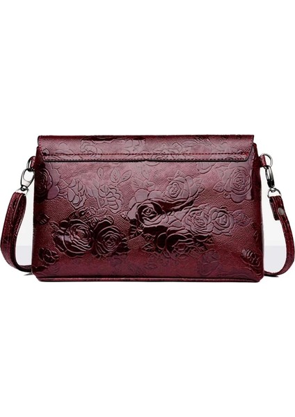 Kensen Shop Şarap Kırmızısı Stili 25X5X15CM Retro Gül Çiçek Kabartmalı Sling Çanta Zarif Anne Tek Omuz Çanta Flap Crossbody Çanta Bayanlar Parti Çanta Çanta (Yurt Dışından)