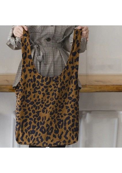 Leopar Yelek Tarzı Kadife Leopar Baskı Çanta Bayanlar Omuz Casual Tote Alışveriş Çantası Büyük Kapasiteli Çanta Tote Kadınlar (Yurt Dışından)