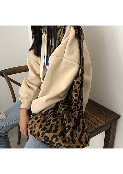 Leopar Yelek Tarzı Kadife Leopar Baskı Çanta Bayanlar Omuz Casual Tote Alışveriş Çantası Büyük Kapasiteli Çanta Tote Kadınlar (Yurt Dışından) modelleri
