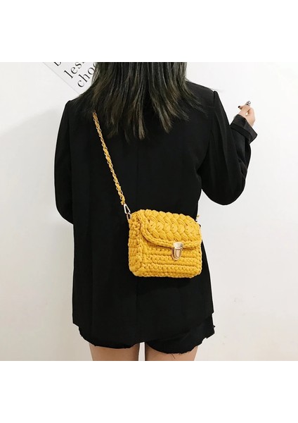 Kensen Shop Beyaz Stil Kadın Çanta Kumaş Tığ Dokuma Çanta El Yapımı Dokuma Zincir Kilit Kadın Crossbody Tek Küçük Bayan Omuz Çantası Yeni (Yurt Dışından)