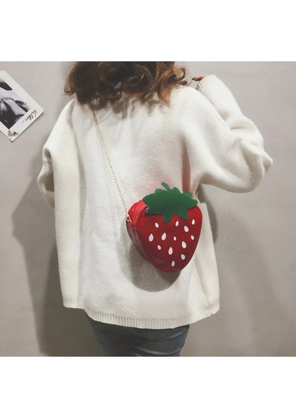 16X18X6 Tarzı Kadın Omuz Çantası Çilek Şekli Tasarımcı Çanta Yeni Moda Pu Deri Zincir Crossbody Çanta Kızlar Sevimli Meyve Çantalar ve Çanta (Yurt Dışından)