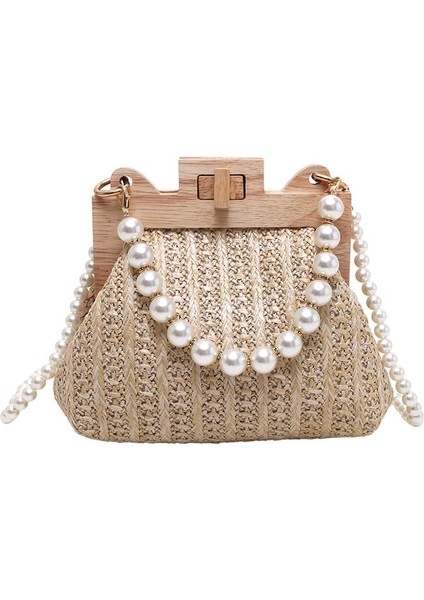 Siyah Stil 21X9X16CM Womeummer Için Moda Örgü Hasır Omuz Çantası Ahşap Üst Kolu Klip Çanta Lüks Tasarım Çanta Trend Kadın Çanta (Yurt Dışından)