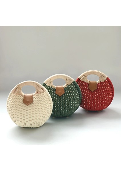 Yeşil Stil Tatil Kabuk Çanta Kişilik Sevimli Rattan Çanta Rahat Küçük Yuvarlak Tote Dokuma Kadın Moda Plaj Çantası (Yurt Dışından) fiyatları
