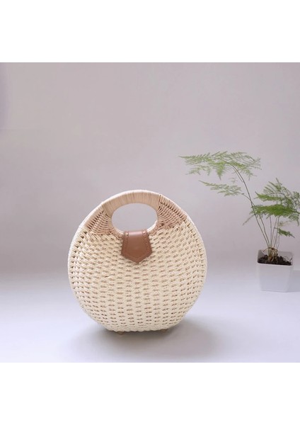 Yeşil Stil Tatil Kabuk Çanta Kişilik Sevimli Rattan Çanta Rahat Küçük Yuvarlak Tote Dokuma Kadın Moda Plaj Çantası (Yurt Dışından) fırsatları
