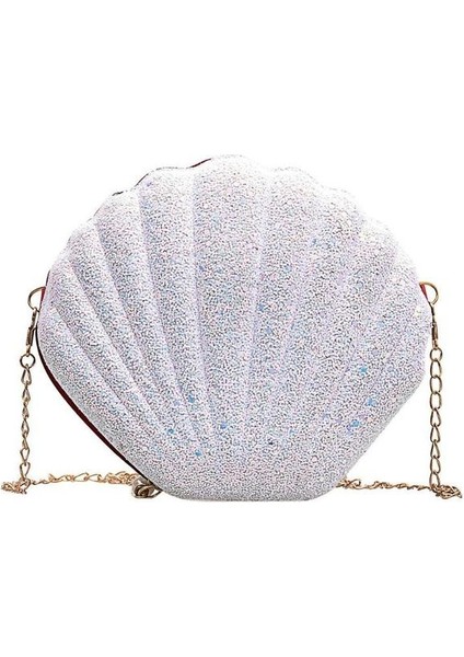 Beyaz Stil Moda Zincir Payetli Omuz Çantası Kadınlar Için Pu Deri Çanta Sevimli Kabuk Şekli Çanta Mini Yaz Çanta Bolsa Feminina (Yurt Dışından)