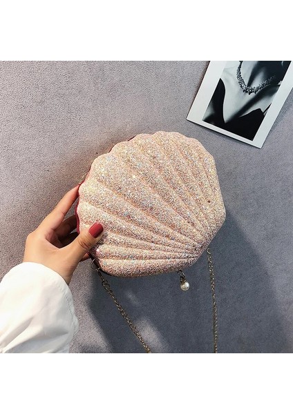 Beyaz Stil Moda Zincir Payetli Omuz Çantası Kadınlar Için Pu Deri Çanta Sevimli Kabuk Şekli Çanta Mini Yaz Çanta Bolsa Feminina (Yurt Dışından) modelleri