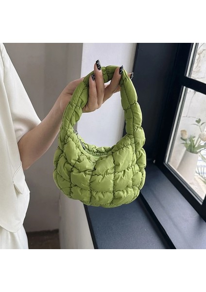 Siyah Stil 20X5X15CM Şeker Renk Kadın Küçük Çanta Kapitone Ekose Naylon Pamuk Üst-Kollu Mini Bulut Çanta Trend Sevimli Kısa Saplı Tote Bayanlar Debriyaj (Yurt Dışından) modelleri