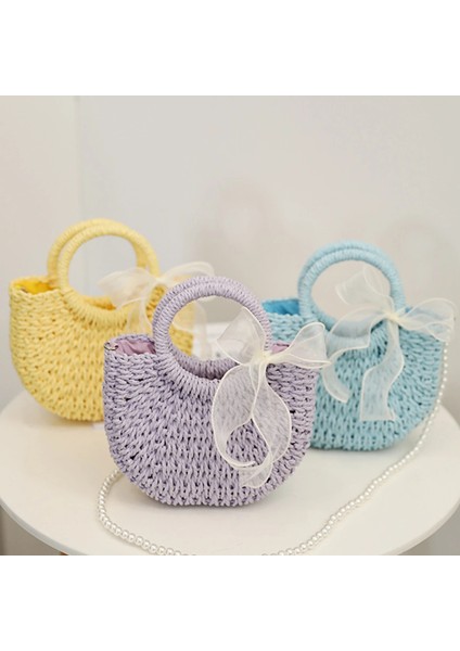 Sarı Stil Yeni Kadın Hasır Çanta Saman Örgü Şerit Ilmek Dekor Rahat Tarzı Tote Inci Omuz Askısı ile Crossbody Çanta (Yurt Dışından) fiyatları