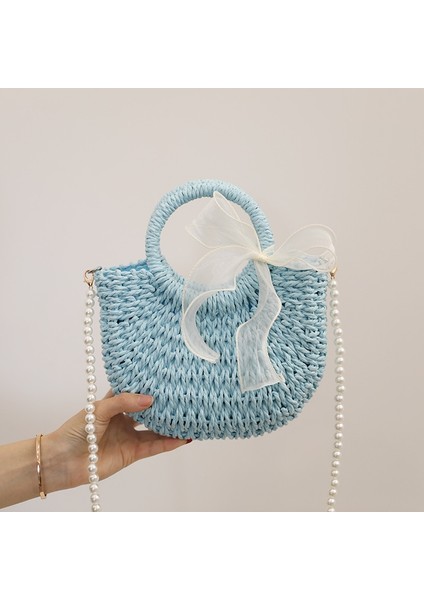 Sarı Stil Yeni Kadın Hasır Çanta Saman Örgü Şerit Ilmek Dekor Rahat Tarzı Tote Inci Omuz Askısı ile Crossbody Çanta (Yurt Dışından) indirimleri