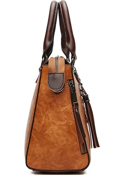 Siyah Stil 24X13X23CM Vintage Kedi Püskül Lüks Çanta Kadın Çanta Çift Fermuarlı Crossbody Çanta Omuzdan Askili Çanta Rahat Kabuk Tote Bayan (Yurt Dışından) modelleri