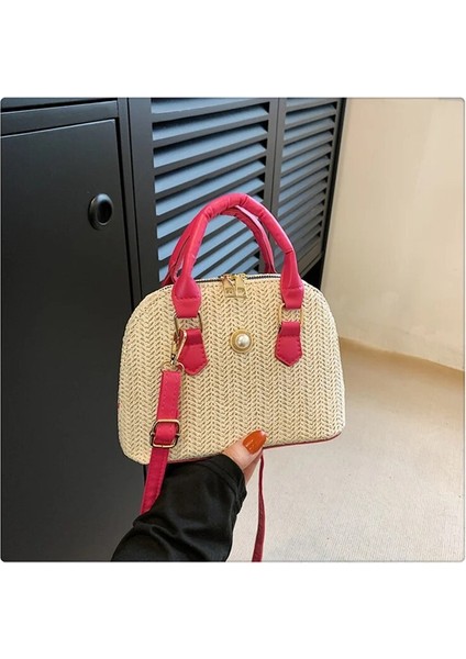 Beyaz Stil 22X9X15CM Yaz Hasır Omuz Çantaları Kadınlar Için Kabuk Şekli Crossbody Üst-Kollu Çanta Dokuma Çanta (Yurt Dışından)