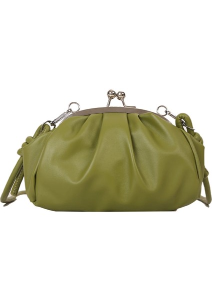 Yeşil Stil Basit Crossbody Çanta Metal Klip Toka Kadın Çantası Çanta Kabuk Şekli Küçük Deri Pileli Bulut Bayan Çanta Seyahat Arkadaşlık Için (Yurt Dışından)