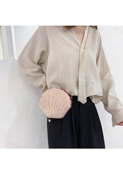 Beyaz Stil Omuz Çanta Kabuk Çanta Zinciri Sevimli Payetler Küçük Çanta Telefon Para Kılıfı Fermuar Crossbody Çanta Wome Bolsa Feminina (Yurt Dışından)