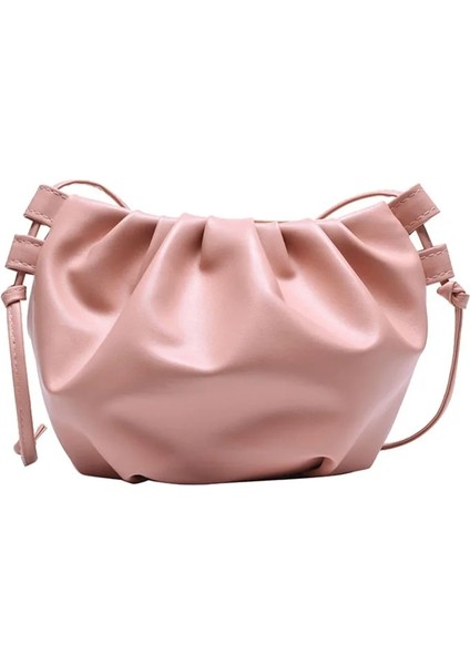 Pembe Tarzı Kadın Omuzdan Askili Çanta Küçük Deri Crossbody Çanta Kadın Düz Renk Kıvrımlı Tasarım Bayanlar Askılı Çanta Mini Fermuarlı Bulut Çanta (Yurt Dışından)