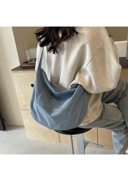Janjon Star Kadınlar Için Çantalar Yeni Stil Tek Omuz Crossbody Çanta Büyük Kapasiteli Tote Kadın Çantası Düz Renk Kamp Çok Yönlü Naylon Çanta Moda (Yurt Dışından)