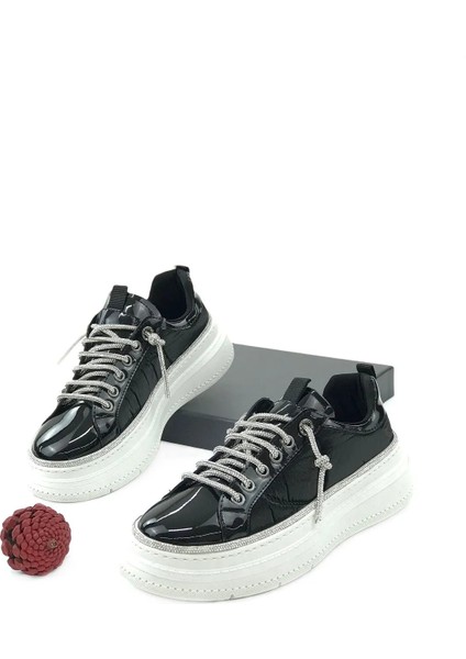 (Park Moda) Taş Biye Bağcıklı Günlük Kadın Spor Ayakkabı Siyah modelleri