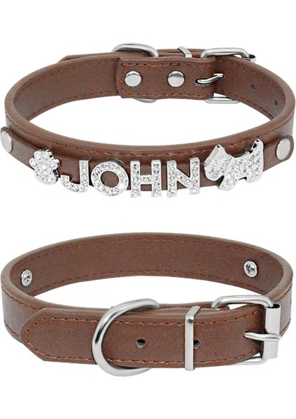 Kahverengi Tarzı S Beden Kişiselleştirilmiş Bling Adı Kedi Köpek Tasması Özel Glitter Rhinestone Harfler Adı Deri Köpek Tasması Küçük Orta Büyük Köpekler Için (Yurt Dışından)