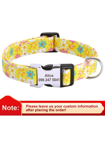 Sarı Stil S Beden Çiçek Baskılı Özel Köpek Tasması Naylon Ücretsiz Kazınmış Adı Kımlık Etiketi Evcil Hayvan Tasması Kişiselleştirilmiş Köpek Tasmaları Küçük Orta Köpekler Kediler Için (Yurt Dışından)