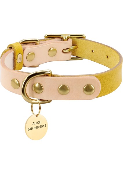 Sarı Stil M Boyutu Kişiselleştirilmiş Hakiki Deri Köpek Tasması Isim Plakası ile Özel Chihuahua Yaka Küçük Orta Köpekler Için Anti-Kayıp Kedi Ayarlanabilir (Yurt Dışından)