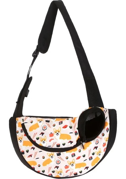 Corgi Sarı Stil L Beden Konfor Pet Köpek Taşıma Çantası Kedi Yavrusu Açık Çanta Örgü Oxford Tek Omuz Çantası Sling Ön Örgü Seyahat Tote Omuz Çantası (Yurt Dışından)