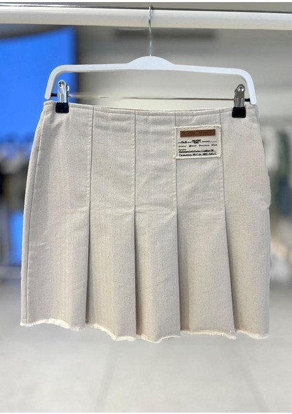 Keten Pileli Arma Detaylı Mini Etek modelleri