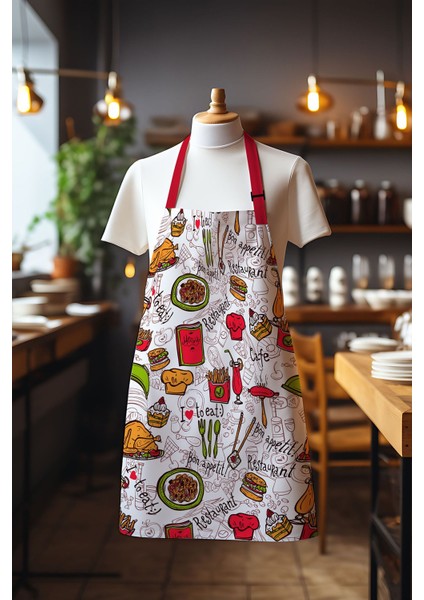 Süet Kumaş Restoran Kafe Desenli Mutfak Önlüğü, Aşçı Önlüğü, Garson Önlüğü