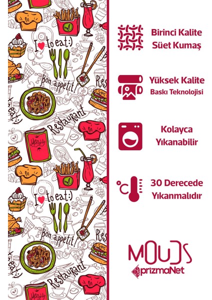 Süet Kumaş Restoran Kafe Desenli Mutfak Önlüğü, Aşçı Önlüğü, Garson Önlüğü
