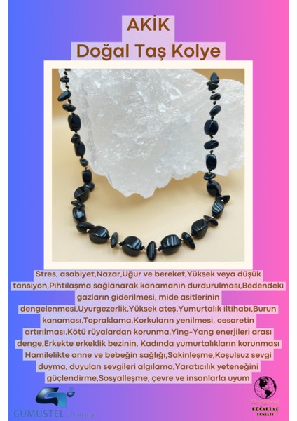 Sertifikalı Akik Doğal Taş Tasarım Kolye fırsatları