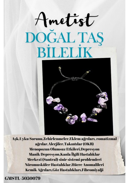 Sertifikalı Doğal Taş Ametist Bileklik Özel Tasarım El Yapımı Asansör Kilit Sistemi