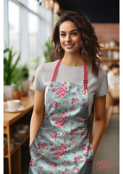 Süet Kumaş Madame Spring Desenli Mutfak Önlüğü, Aşçı Önlüğü, Garson Önlüğü