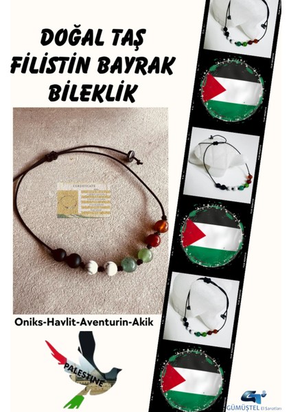 Sertifikalı Doğal Taş Filistin Bayrak Bileklik Aaa Kalite Hediyli