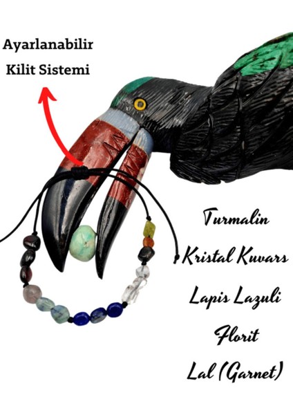 Kadın Doğal Taş Bileklik Turmalin Kristal Kuvars Lapis Lazuli Florit Lal Ayarlamalı Kilit Sistemi