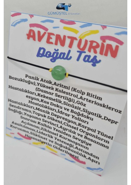 Sertifikalı Aventurin Doğal Taş Bileklik Ayarlamalı Ip Kilit Sistemi