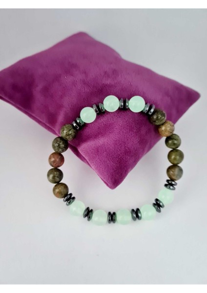 Sertifikalı Unakit Kedi Gözü Hematit Doğal Taş Bileklik Karanlıkta Işık Saçar modelleri