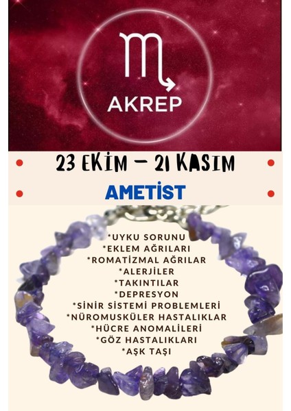 Sertifikalı Burç Taşı Akrep Burcu Ametist Taşı Bileklik