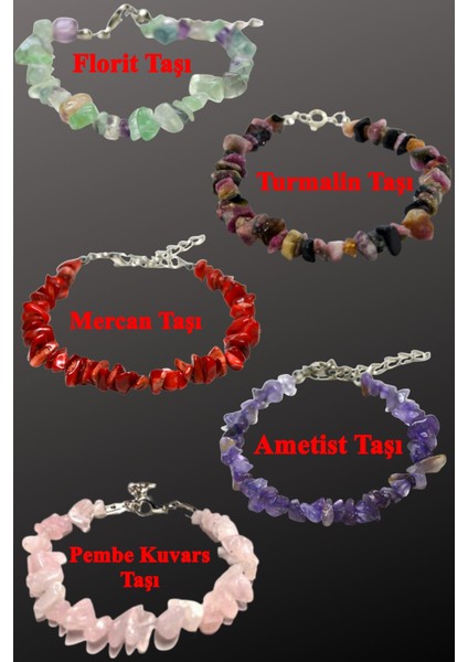 Sertifikalı Doğal Taş Bileklik 5 Adet