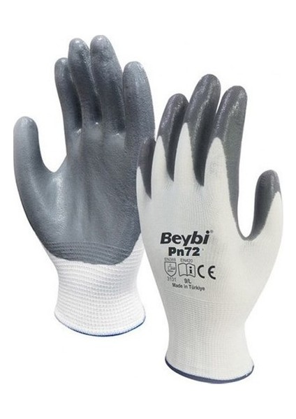 PN72 Gri Polyester Astarlı Nitril Kaplı Iş Eldiveni No:9 Large 1 Çift