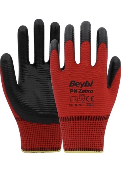 Pn Zebra Kırmızı Polyester Astarlı Nitril Kaplı Iş Eldiveni No:10 Xlarge 1 Çift