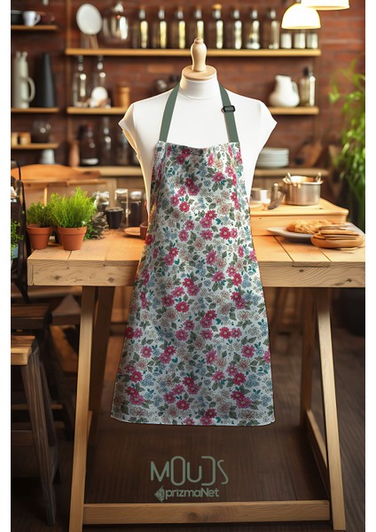 Süet Kumaş Retro Çiçek Desenli Mutfak Önlüğü, Aşçı Önlüğü, Garson Önlüğü fiyatları