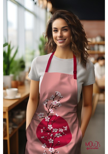 Süet Kumaş Blossom Japan 1 Desenli Mutfak Önlüğü, Aşçı Önlüğü, Garson Önlüğü