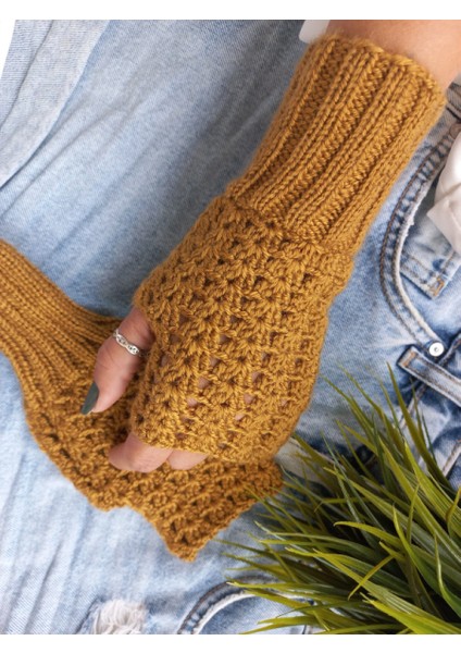 Trendy Hardal Parmaksız Eldiven