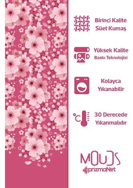Süet Kumaş Pembe Çiçek Desenli Mutfak Önlüğü, Aşçı Önlüğü, Garson Önlüğü