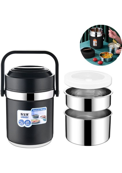 304 Çelik Gri 1600 ml Vakumlu Yemek Mama Saklama Termosu Sefertası CIN597SY