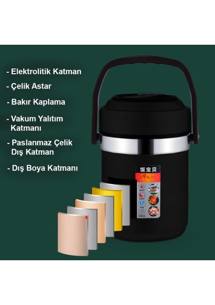 304 Çelik Gri 1600 ml Vakumlu Yemek Mama Saklama Termosu Sefertası CIN597SY