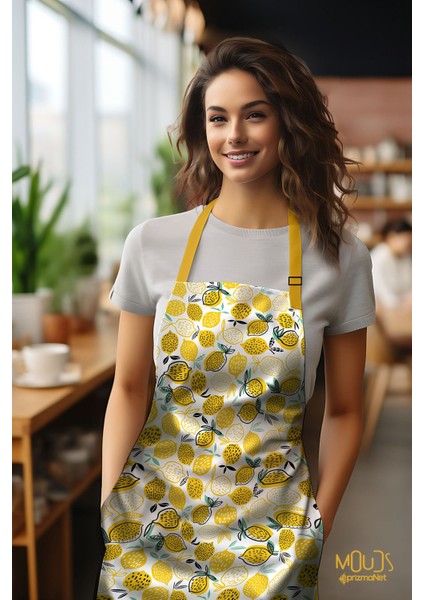 Süet Kumaş Limon Desenli Mutfak Önlüğü, Aşçı Önlüğü, Garson Önlüğü