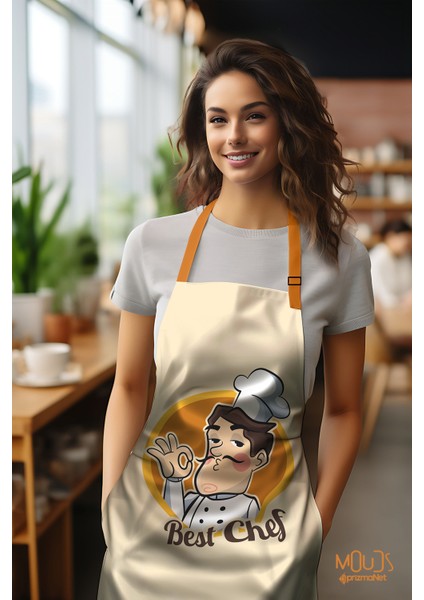 Süet Kumaş Best Chef Man Desenli Mutfak Önlüğü, Aşçı Önlüğü, Garson Önlüğü