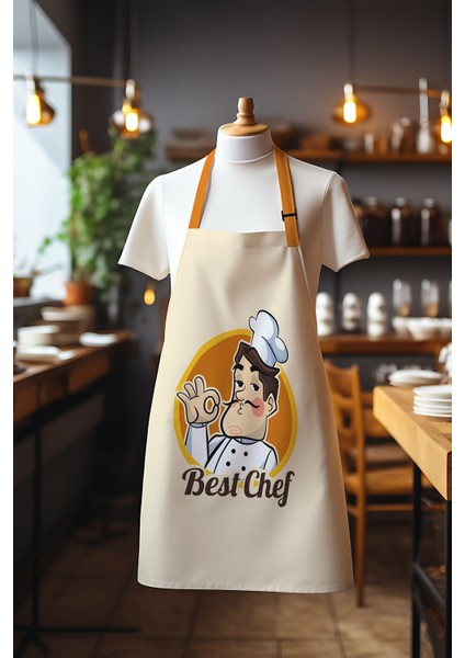 Süet Kumaş Best Chef Man Desenli Mutfak Önlüğü, Aşçı Önlüğü, Garson Önlüğü