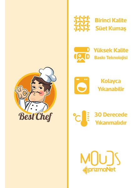 Süet Kumaş Best Chef Man Desenli Mutfak Önlüğü, Aşçı Önlüğü, Garson Önlüğü